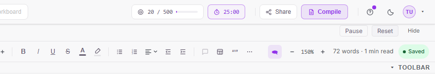 The Sprint button in the top menu showing a live countdown while a sprint is running.